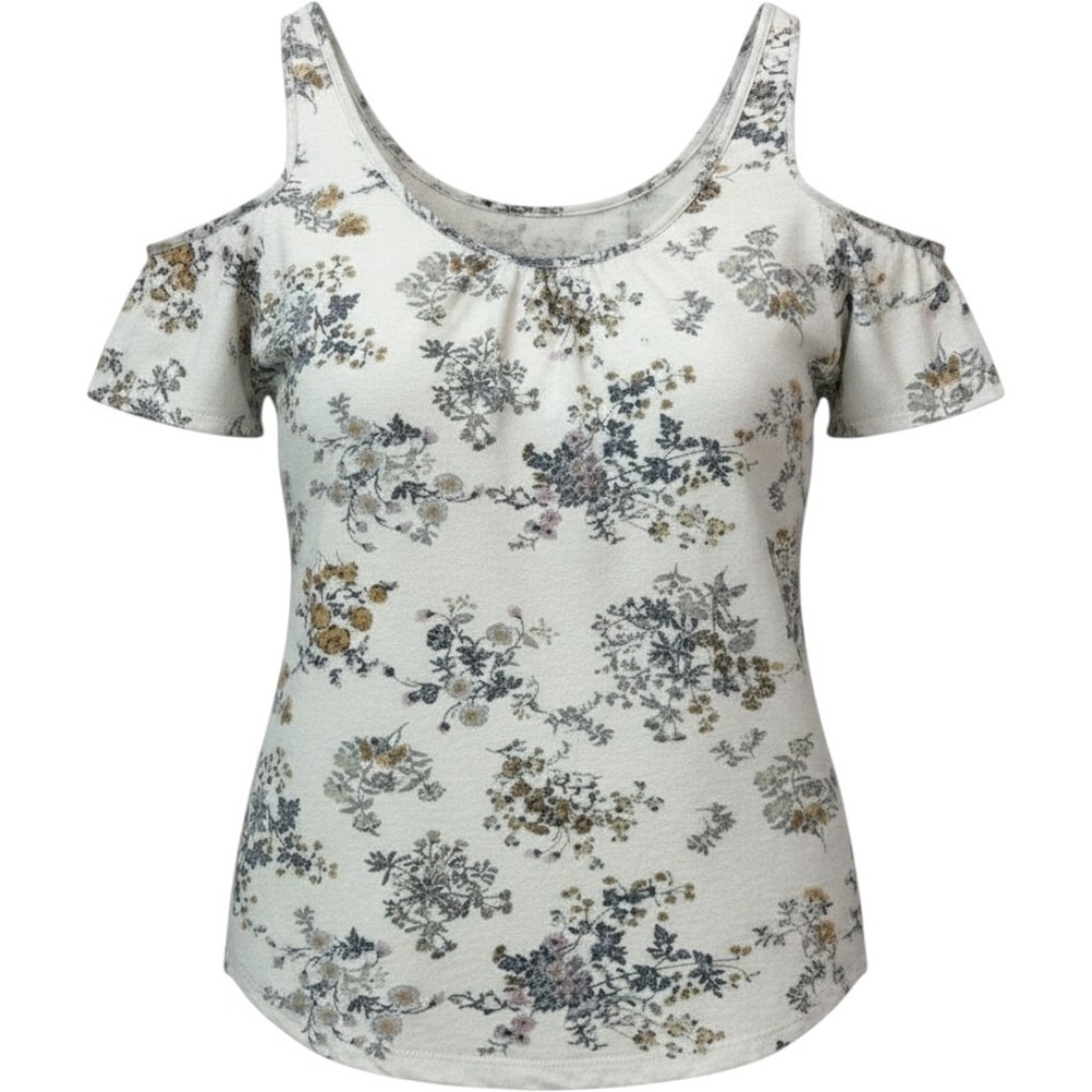 Lucky Brand Women's Floral Cold-Shoulder Top | Size S | Boho Floral Knit